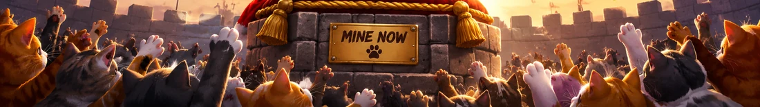 A crowd of cats raising their paws toward the throne.
